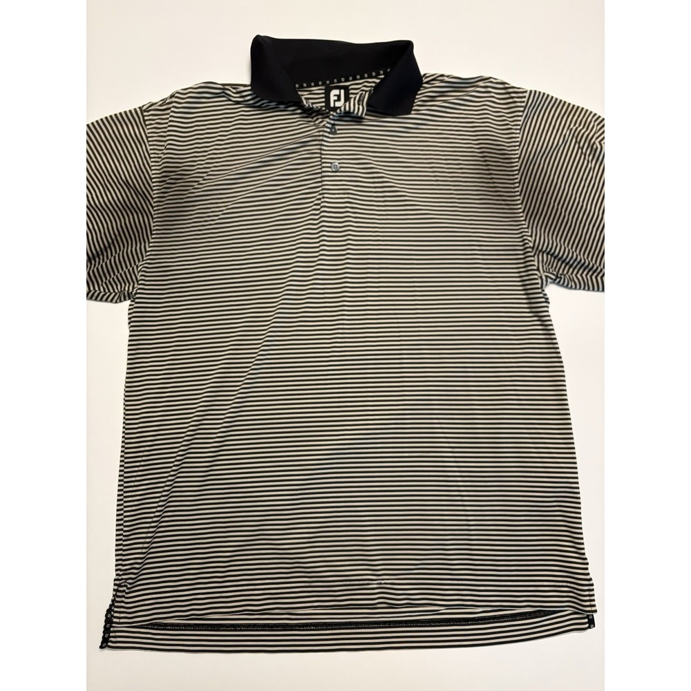 FootJoy FJ Mens L Black White Striped Short Sleeve Golf Polo Shirt Athletic